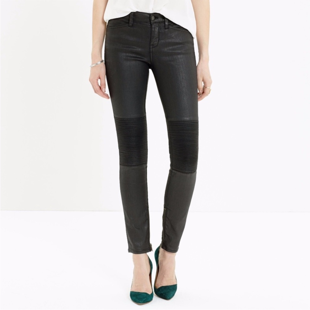 MADEWELL Racetrack black moto coated Skinny Skinny zipper ankle jeans 27